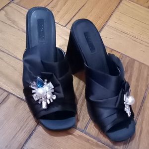 TopShop embellished black satin evening sandal. Size 37